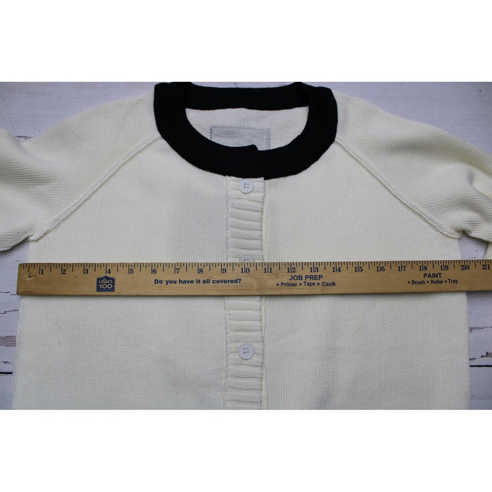 Unbranded Knit Button Down Cardigan White Black Trim S Preppy - Picture 5 of 7